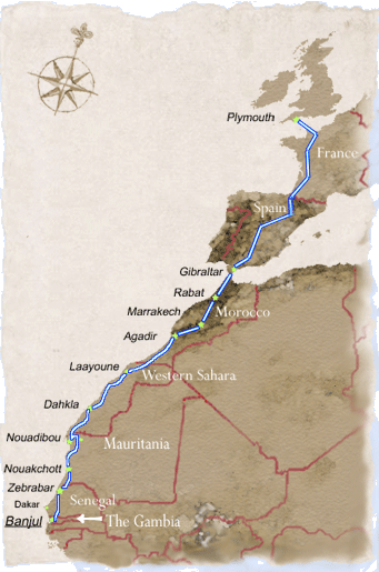 Map showing the route