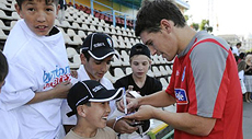 Garreth Barry signing autographs at Almaty stadium