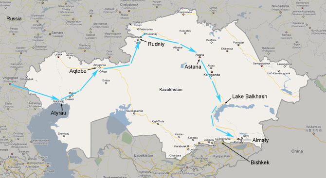 Journey progress accross Kazakhstan